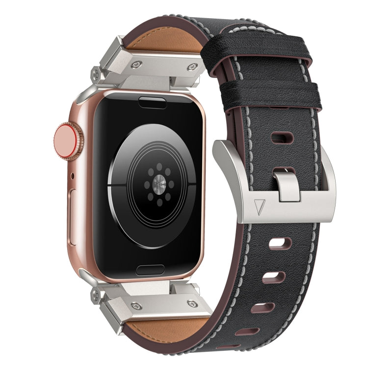 For Apple Watch SE 2022 44mm Mecha Style Leather Watch Band(Black Napa) - Watch Bands by PMC TechLife | Online Shopping South Africa | PMC TechLife