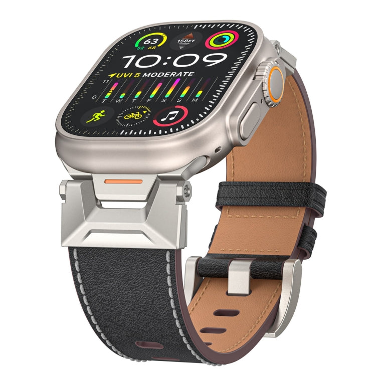 For Apple Watch Series 7 45mm Mecha Style Leather Watch Band(Black Napa) - Watch Bands by PMC TechLife | Online Shopping South Africa | PMC TechLife