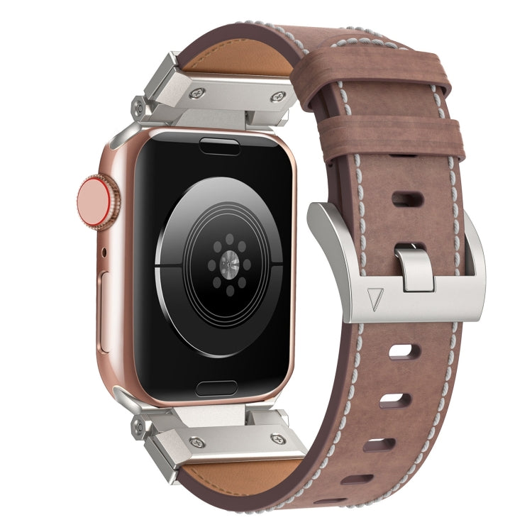 For Apple Watch SE 44mm Mecha Style Leather Watch Band(Coffee Oil Wax) - Watch Bands by PMC TechLife | Online Shopping South Africa | PMC TechLife