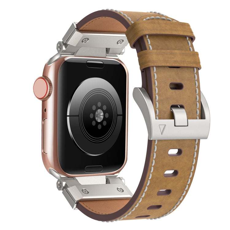 For Apple Watch Series 6 44mm Mecha Style Leather Watch Band(Light Brown) - Watch Bands by PMC TechLife | Online Shopping South Africa | PMC TechLife