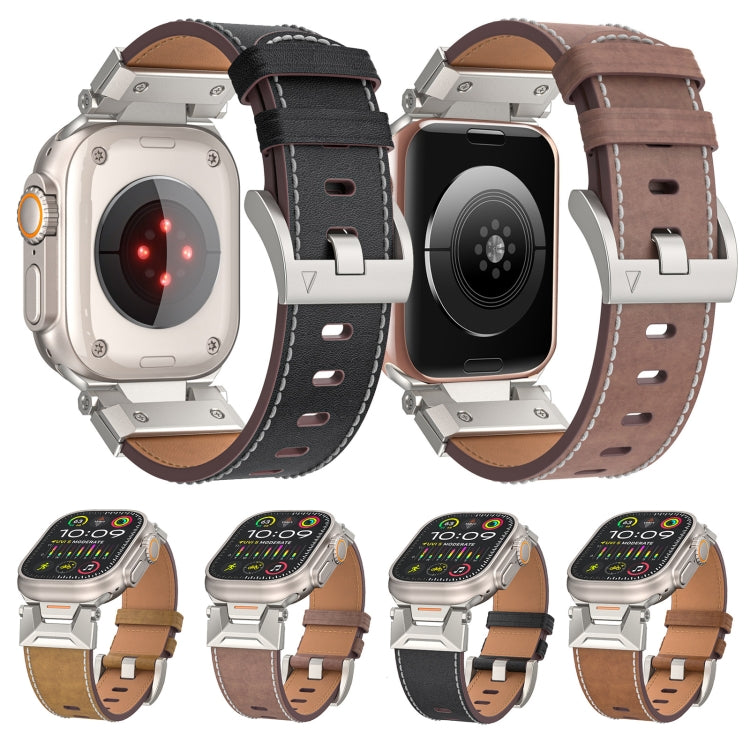 For Apple Watch SE 2022 44mm Mecha Style Leather Watch Band(Dark Brown) - Watch Bands by PMC TechLife | Online Shopping South Africa | PMC TechLife