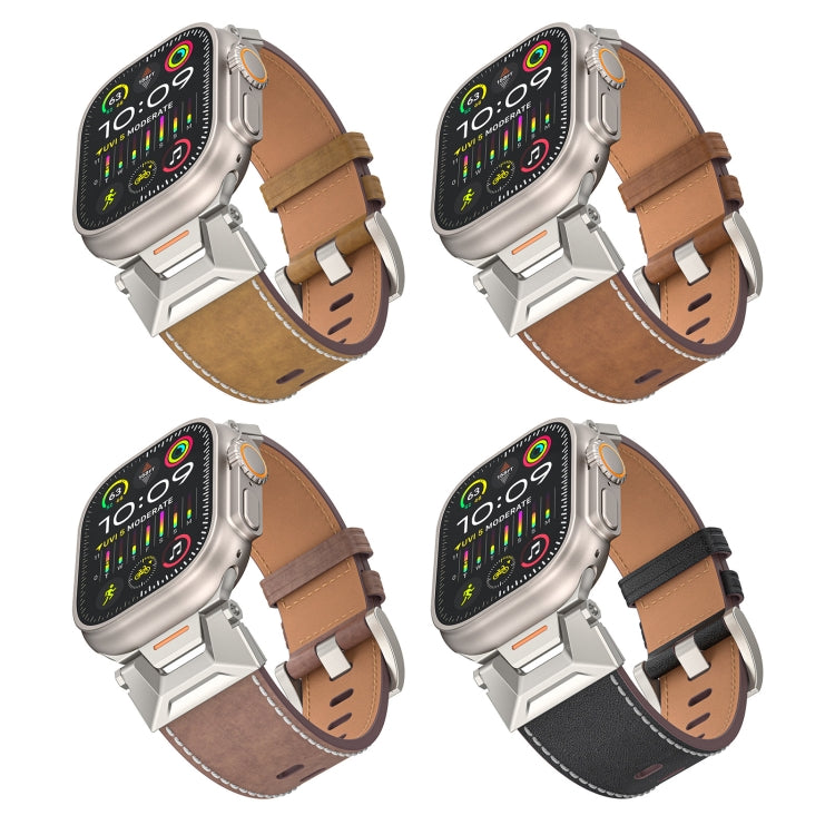 For Apple Watch Series 8 45mm Mecha Style Leather Watch Band(Light Brown) - Watch Bands by PMC TechLife | Online Shopping South Africa | PMC TechLife