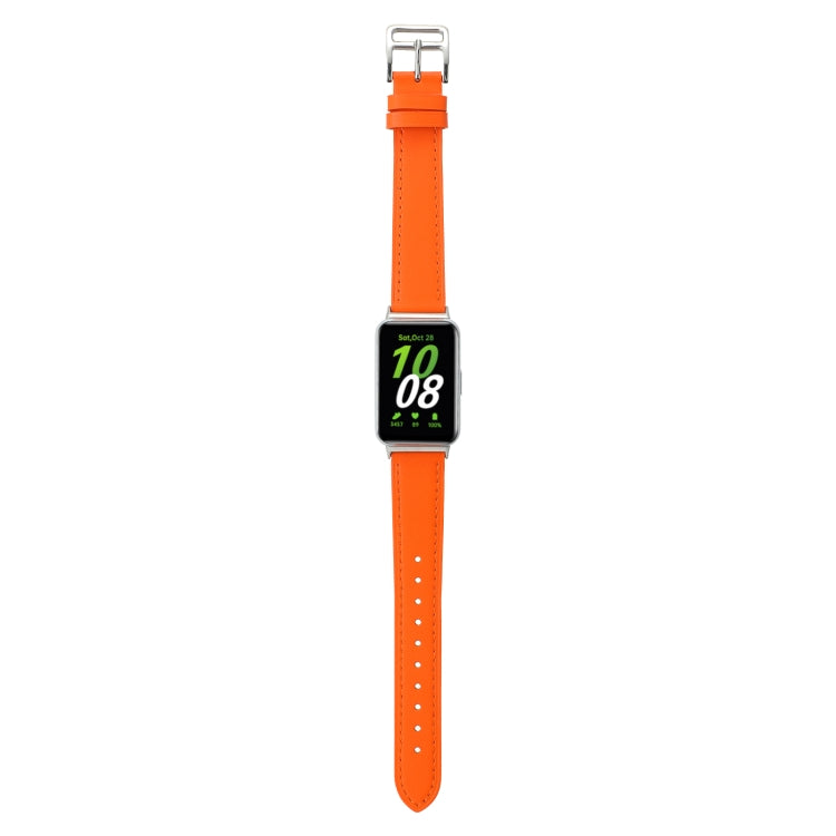 For Samsung Galaxy Fit 3 Sewing Thread Genuine Leather Watch Band(Orange) - Watch Bands by PMC TechLife | Online Shopping South Africa | PMC TechLife | Buy Now Pay Later Mobicred