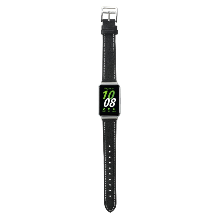 For Samsung Galaxy Fit 3 Sewing Thread Genuine Leather Watch Band(Black) - Watch Bands by PMC TechLife | Online Shopping South Africa | PMC TechLife