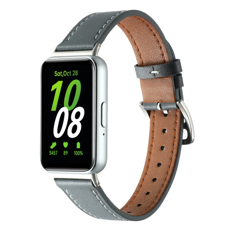 For Samsung Galaxy Fit 3 Sewing Thread Genuine Leather Watch Band(Grey) - Watch Bands by PMC TechLife | Online Shopping South Africa | PMC TechLife