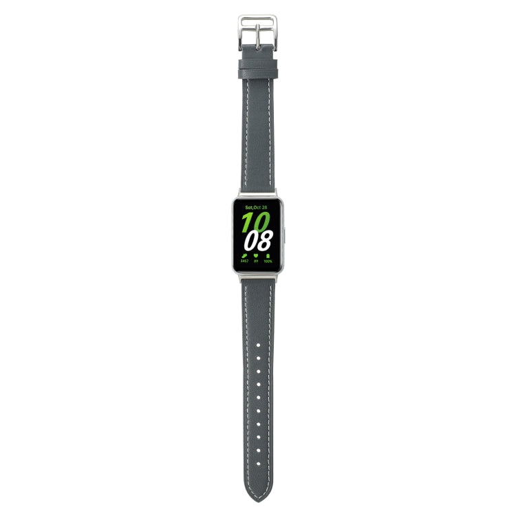 For Samsung Galaxy Fit 3 Sewing Thread Genuine Leather Watch Band(Grey) - Watch Bands by PMC TechLife | Online Shopping South Africa | PMC TechLife