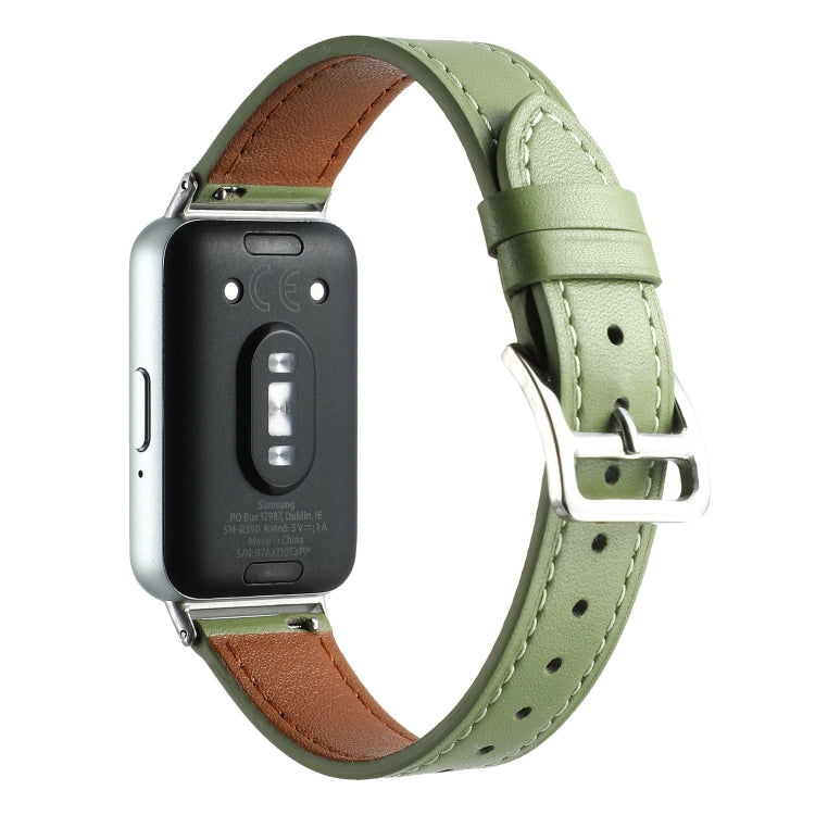 For Samsung Galaxy Fit 3 Sewing Thread Genuine Leather Watch Band(Avocado Green) - Watch Bands by PMC TechLife | Online Shopping South Africa | PMC TechLife