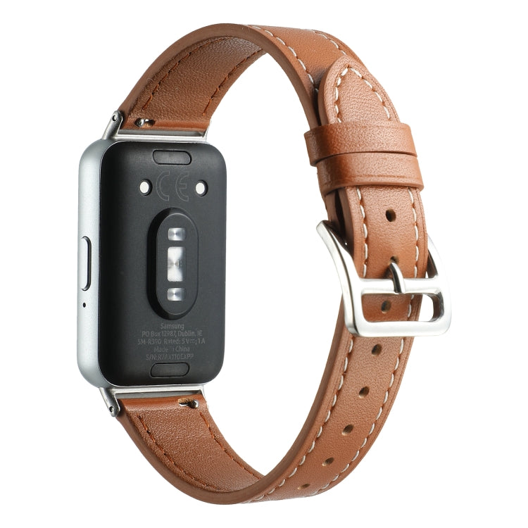 For Samsung Galaxy Fit 3 Sewing Thread Genuine Leather Watch Band(Brown) - Watch Bands by PMC TechLife | Online Shopping South Africa | PMC TechLife