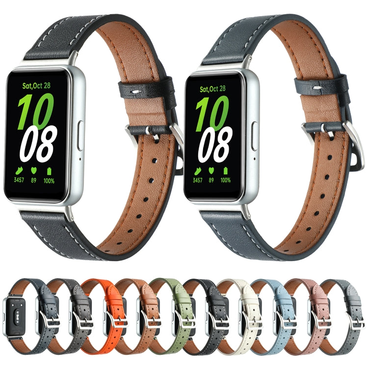 For Samsung Galaxy Fit 3 Sewing Thread Genuine Leather Watch Band(Avocado Green) - Watch Bands by PMC TechLife | Online Shopping South Africa | PMC TechLife