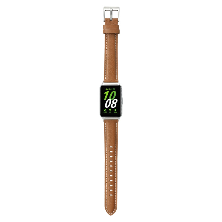 For Samsung Galaxy Fit 3 Pointed Tail Genuine Leather Watch Band(Yellow Brown) - Watch Bands by PMC TechLife | Online Shopping South Africa | PMC TechLife | Buy Now Pay Later Mobicred
