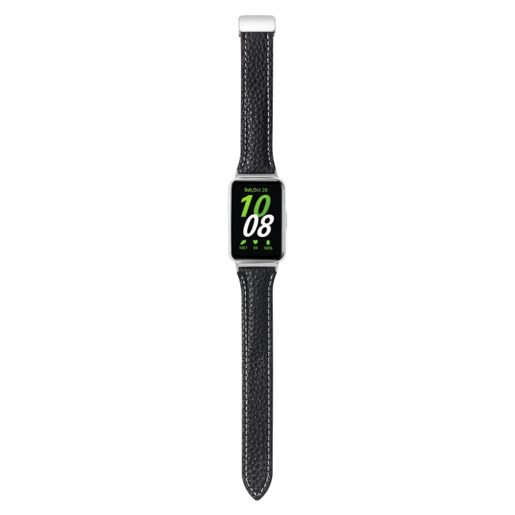For Samsung Galaxy Fit 3 Litchi Texture Magnetic Buckle Slim Leather Watch Band(Black) - Watch Bands by PMC TechLife | Online Shopping South Africa | PMC TechLife