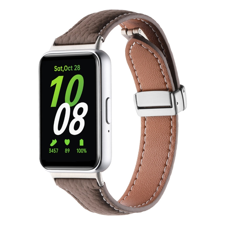 For Samsung Galaxy Fit 3 Litchi Texture Magnetic Buckle Slim Leather Watch Band(Coffee) - Watch Bands by PMC TechLife | Online Shopping South Africa | PMC TechLife