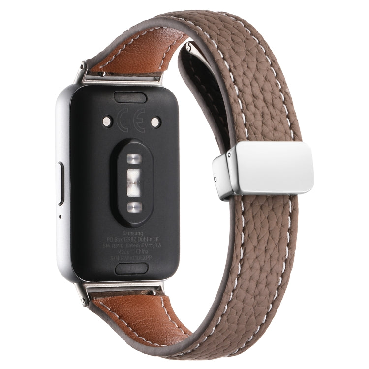 For Samsung Galaxy Fit 3 Litchi Texture Magnetic Buckle Slim Leather Watch Band(Coffee) - Watch Bands by PMC TechLife | Online Shopping South Africa | PMC TechLife