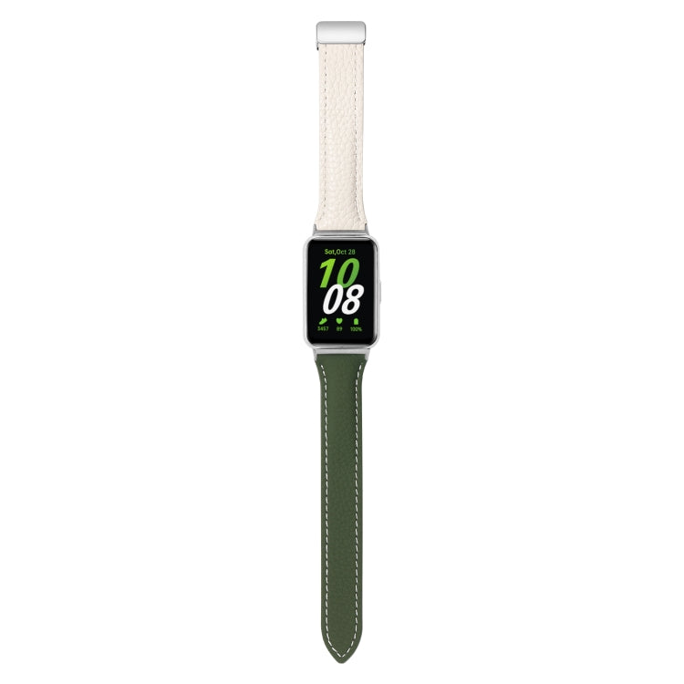 For Samsung Galaxy Fit 3 Litchi Texture Magnetic Buckle Slim Leather Watch Band(Milk White+Dark Green) - Watch Bands by PMC TechLife | Online Shopping South Africa | PMC TechLife