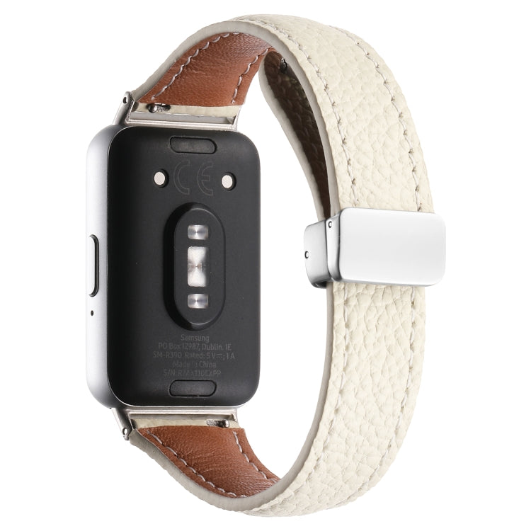 For Samsung Galaxy Fit 3 Litchi Texture Magnetic Buckle Slim Leather Watch Band(Milk White) - Watch Bands by PMC TechLife | Online Shopping South Africa | PMC TechLife