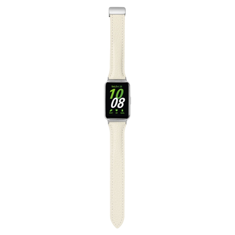 For Samsung Galaxy Fit 3 Litchi Texture Magnetic Buckle Slim Leather Watch Band(Milk White) - Watch Bands by PMC TechLife | Online Shopping South Africa | PMC TechLife