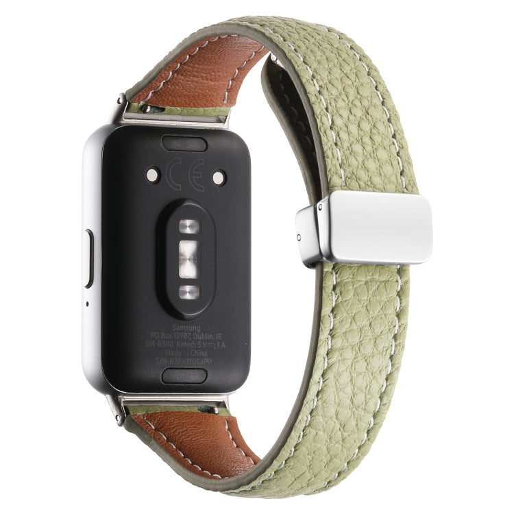 For Samsung Galaxy Fit 3 Litchi Texture Magnetic Buckle Slim Leather Watch Band(Avocado Green) - Watch Bands by PMC TechLife | Online Shopping South Africa | PMC TechLife