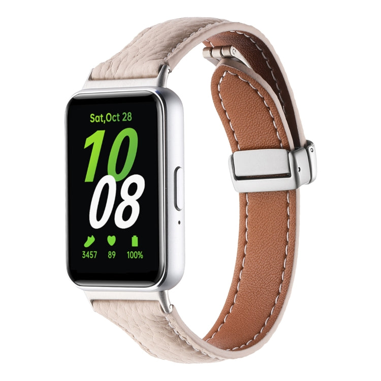 For Samsung Galaxy Fit 3 Litchi Texture Magnetic Buckle Slim Leather Watch Band(Apricot) - Watch Bands by PMC TechLife | Online Shopping South Africa | PMC TechLife
