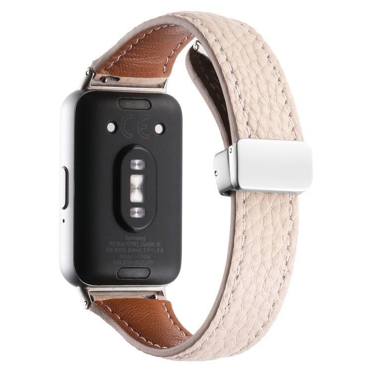 For Samsung Galaxy Fit 3 Litchi Texture Magnetic Buckle Slim Leather Watch Band(Apricot) - Watch Bands by PMC TechLife | Online Shopping South Africa | PMC TechLife