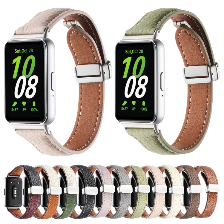 For Samsung Galaxy Fit 3 Litchi Texture Magnetic Buckle Slim Leather Watch Band(Black) - Watch Bands by PMC TechLife | Online Shopping South Africa | PMC TechLife