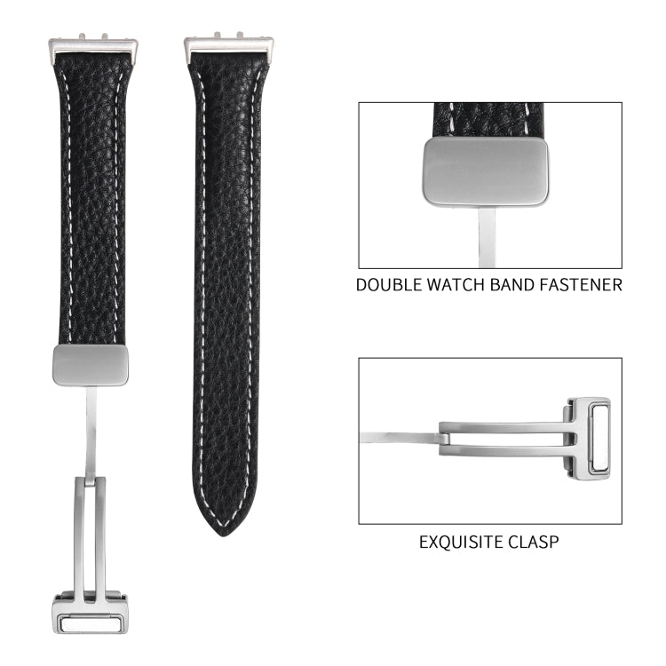 For Samsung Galaxy Fit 3 Litchi Texture Magnetic Buckle Slim Leather Watch Band(Purple) - Watch Bands by PMC TechLife | Online Shopping South Africa | PMC TechLife