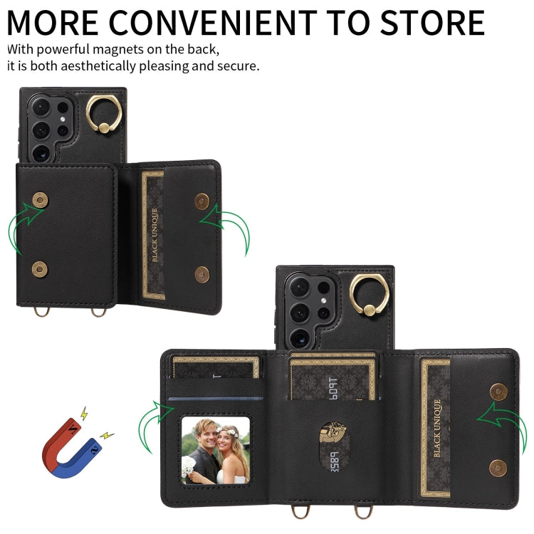 For Samsung Galaxy S24 Ultra 5G Crossbodys Wallet Bag Ring Holder Leather Phone Case(Black) - Galaxy S24 Ultra 5G Cases by PMC Jewellery | Online Shopping South Africa | PMC Jewellery | Buy Now Pay Later Mobicred