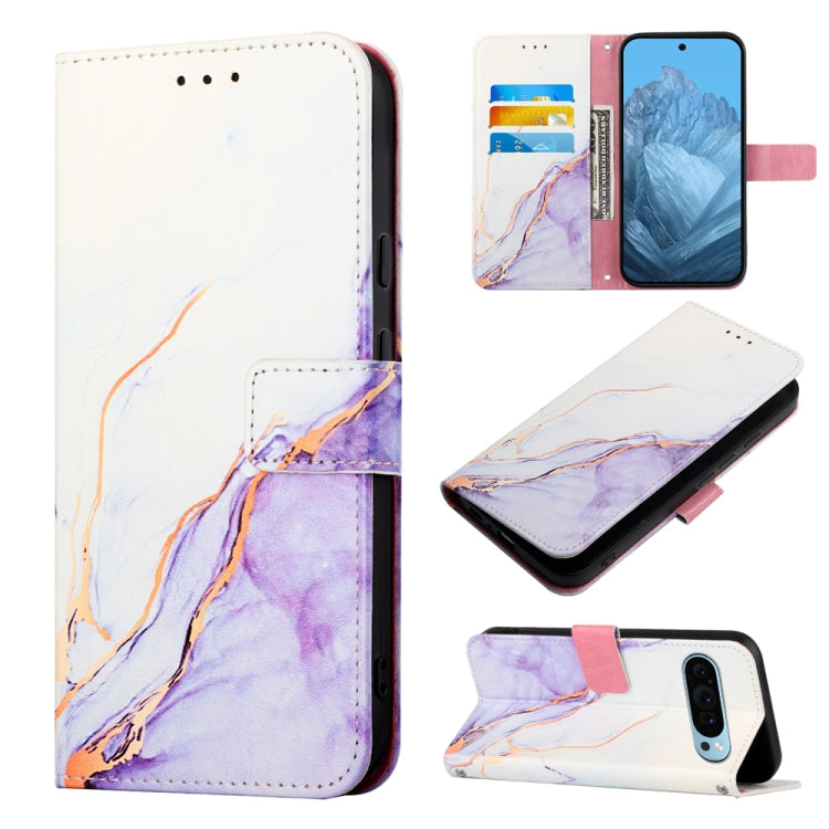 For Google Pixel 9 PT003 Marble Pattern Flip Leather Phone Case(White Purple) - Google Cases by PMC TechLife | Online Shopping South Africa | PMC TechLife | Buy Now Pay Later Mobicred
