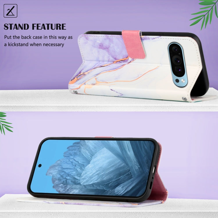 For Google Pixel 9 PT003 Marble Pattern Flip Leather Phone Case(White Purple) - Google Cases by PMC TechLife | Online Shopping South Africa | PMC TechLife | Buy Now Pay Later Mobicred