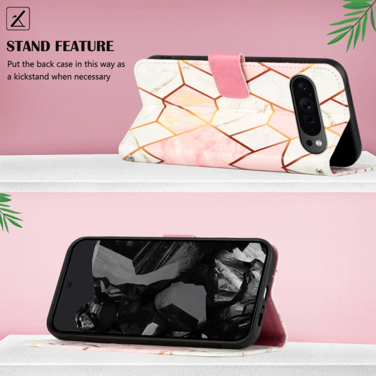 For Google Pixel 9 Pro PT003 Marble Pattern Flip Leather Phone Case(Pink White) - Google Cases by PMC TechLife | Online Shopping South Africa | PMC TechLife | Buy Now Pay Later Mobicred
