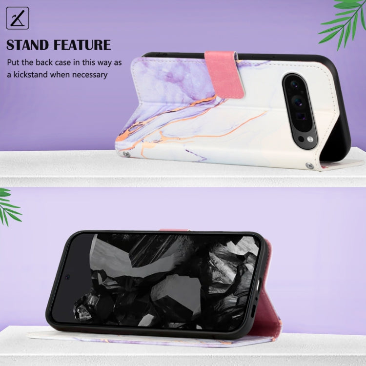 For Google Pixel 9 Pro PT003 Marble Pattern Flip Leather Phone Case(White Purple) - Google Cases by PMC TechLife | Online Shopping South Africa | PMC TechLife | Buy Now Pay Later Mobicred