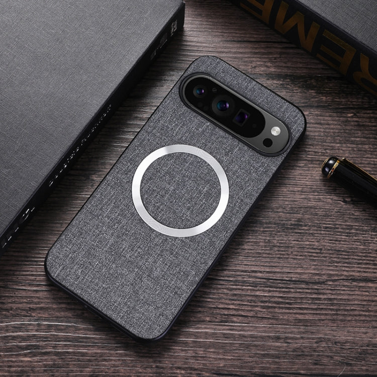 For Google Pixel 9 Pro CD Magnetic Ring Cloth Texture PU Phone Case(Grey) - Google Cases by PMC TechLife | Online Shopping South Africa | PMC TechLife | Buy Now Pay Later Mobicred