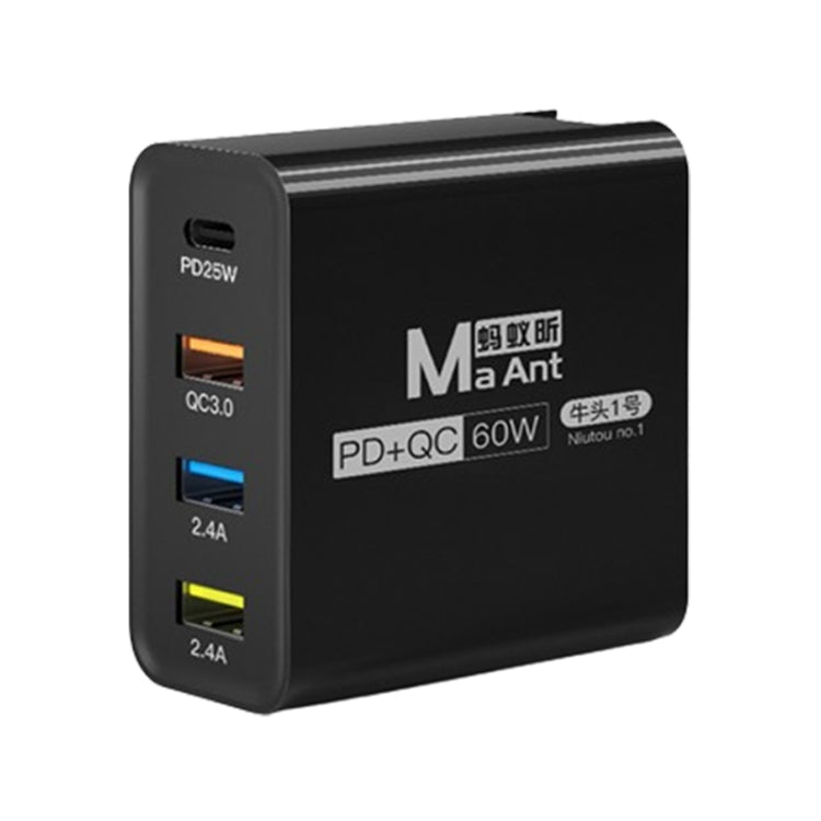 Ma-Ant 60W USB-C/Type-C+3 USB Multi-port Fast Charging Charger, Plug:EU Plug(Black) - free shipping - PMC Jewellery - Order now!