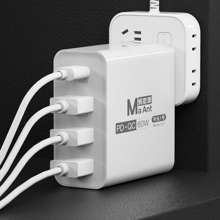 Ma-Ant 60W USB-C/Type-C+3 USB Multi-port Fast Charging Charger, Plug:US Plug(Black) - free shipping - PMC Jewellery - Order now!