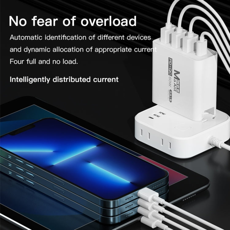 Ma-Ant 60W USB-C/Type-C+3 USB Multi-port Fast Charging Charger, Plug:US Plug(White) - free shipping - PMC Jewellery - Order now!