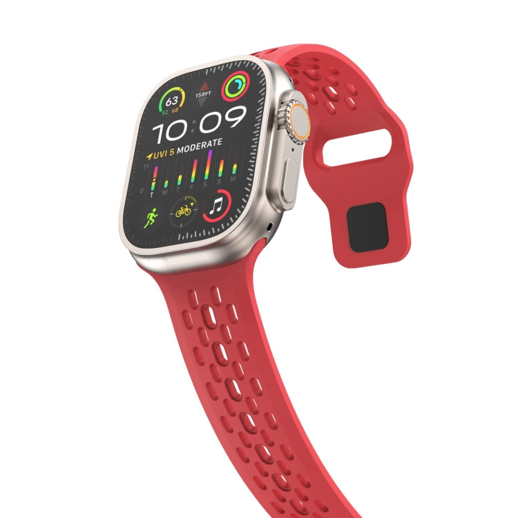 For Apple Watch SE 2023 44mm Oval Holes Fluororubber Watch Band(Red) - Watch Bands by PMC TechLife | Online Shopping South Africa | PMC TechLife | Buy Now Pay Later Mobicred