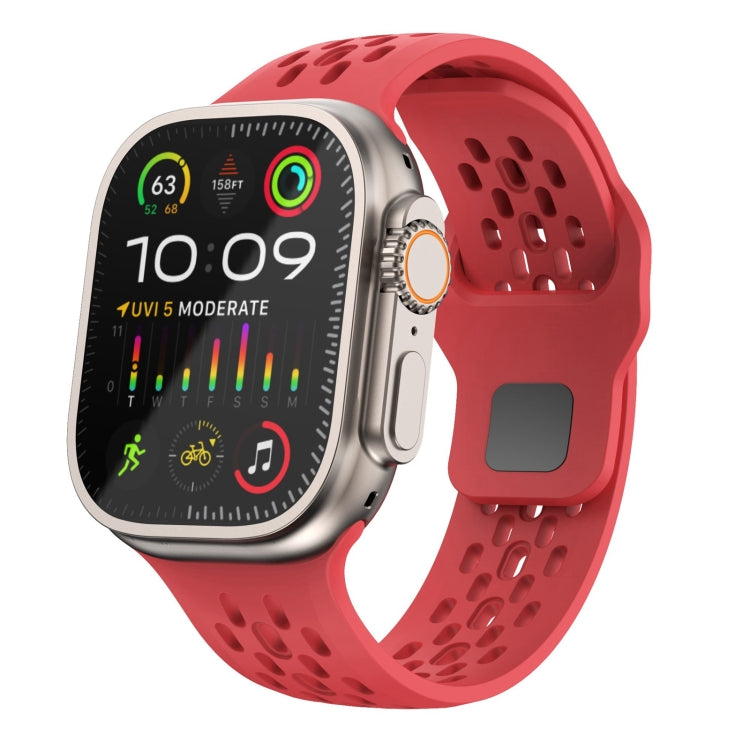 For Apple Watch Ultra 2 49mm Oval Holes Fluororubber Watch Band(Red) - Watch Bands by PMC TechLife | Online Shopping South Africa | PMC TechLife