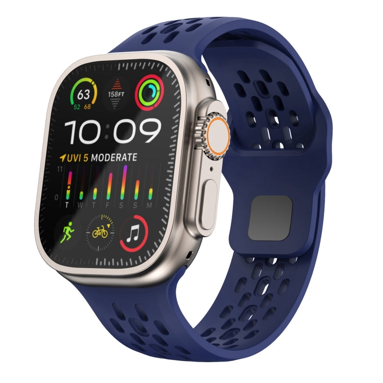 For Apple Watch Ultra 49mm Oval Holes Fluororubber Watch Band(Midnight Blue) - Watch Bands by PMC TechLife | Online Shopping South Africa | PMC TechLife