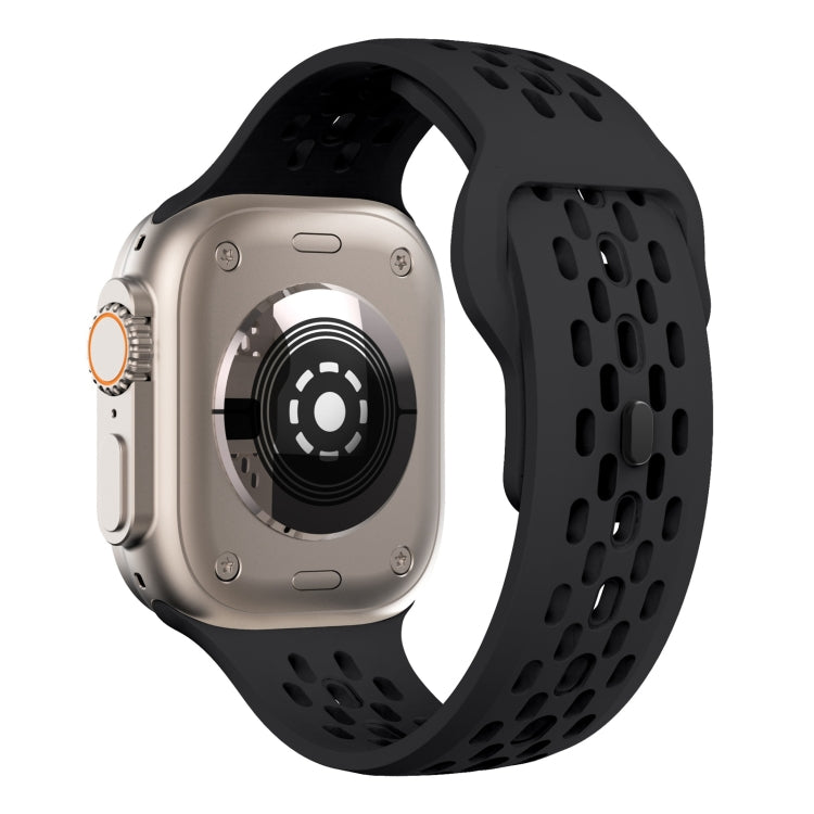 For Apple Watch Series 8 45mm Oval Holes Fluororubber Watch Band(Black) - Watch Bands by PMC TechLife | Online Shopping South Africa | PMC TechLife