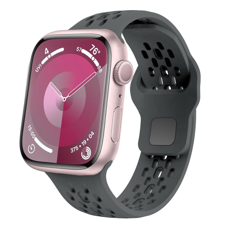 For Apple Watch Series 8 45mm Oval Holes Fluororubber Watch Band(Dark Grey) - Watch Bands by PMC TechLife | Online Shopping South Africa | PMC TechLife