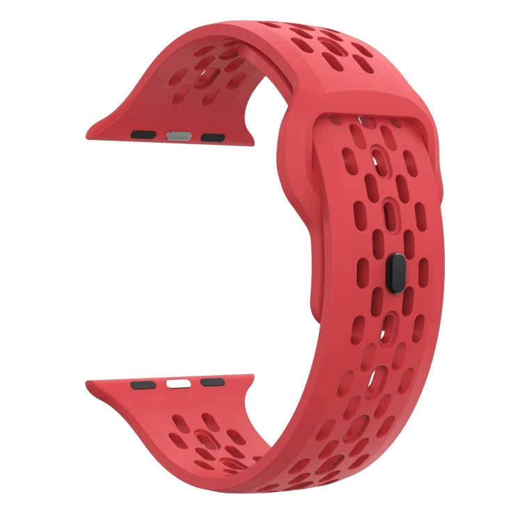 For Apple Watch SE 2022 44mm Oval Holes Fluororubber Watch Band(Red) - Watch Bands by PMC TechLife | Online Shopping South Africa | PMC TechLife