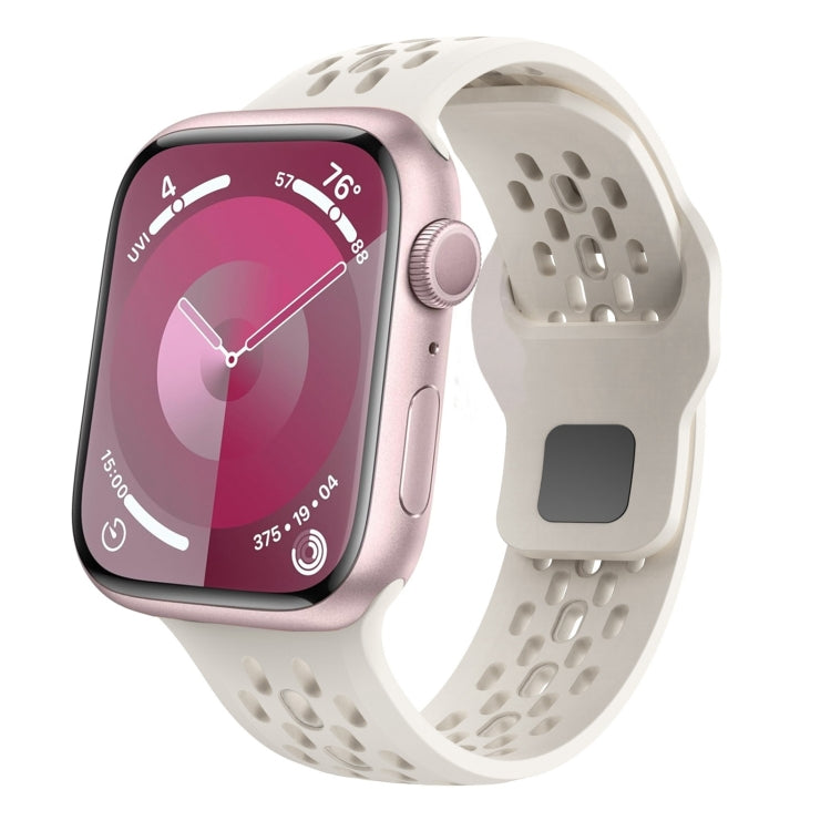 For Apple Watch SE 2022 44mm Oval Holes Fluororubber Watch Band(Starlight) - Watch Bands by PMC TechLife | Online Shopping South Africa | PMC TechLife