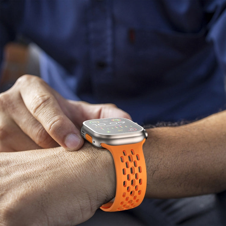 For Apple Watch Series 7 45mm Oval Holes Fluororubber Watch Band(Orange) - Watch Bands by PMC TechLife | Online Shopping South Africa | PMC TechLife