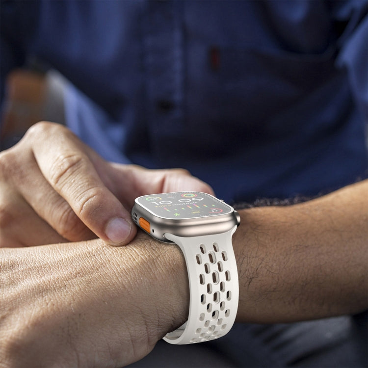 For Apple Watch Series 7 45mm Oval Holes Fluororubber Watch Band(Starlight) - Watch Bands by PMC TechLife | Online Shopping South Africa | PMC TechLife
