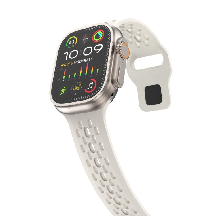 For Apple Watch Series 7 45mm Oval Holes Fluororubber Watch Band(Starlight) - Watch Bands by PMC TechLife | Online Shopping South Africa | PMC TechLife