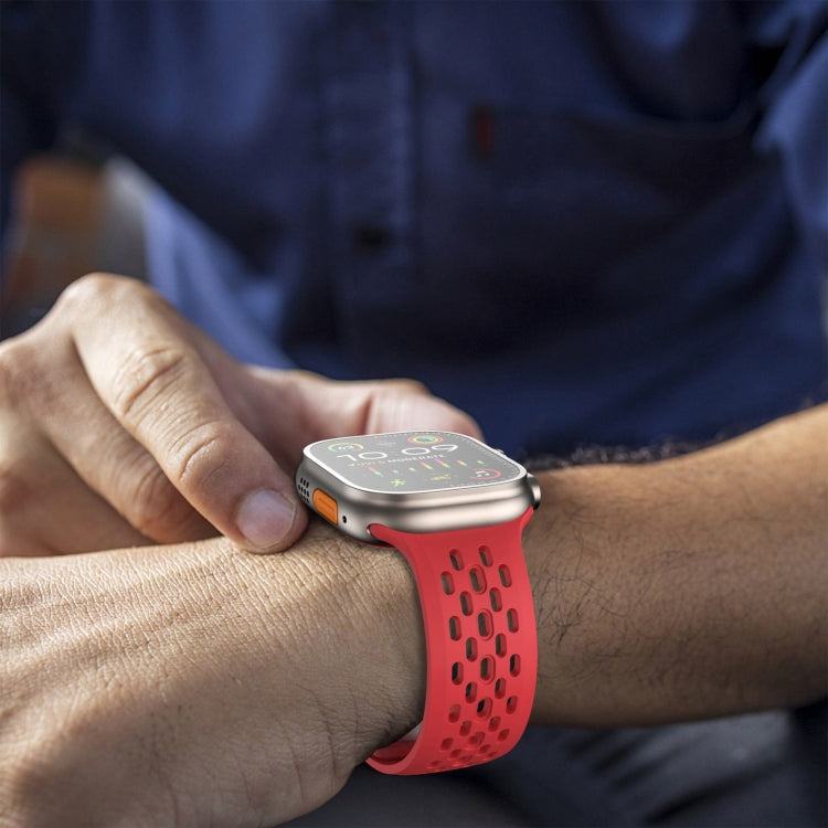 For Apple Watch SE 44mm Oval Holes Fluororubber Watch Band(Red) - Watch Bands by PMC TechLife | Online Shopping South Africa | PMC TechLife