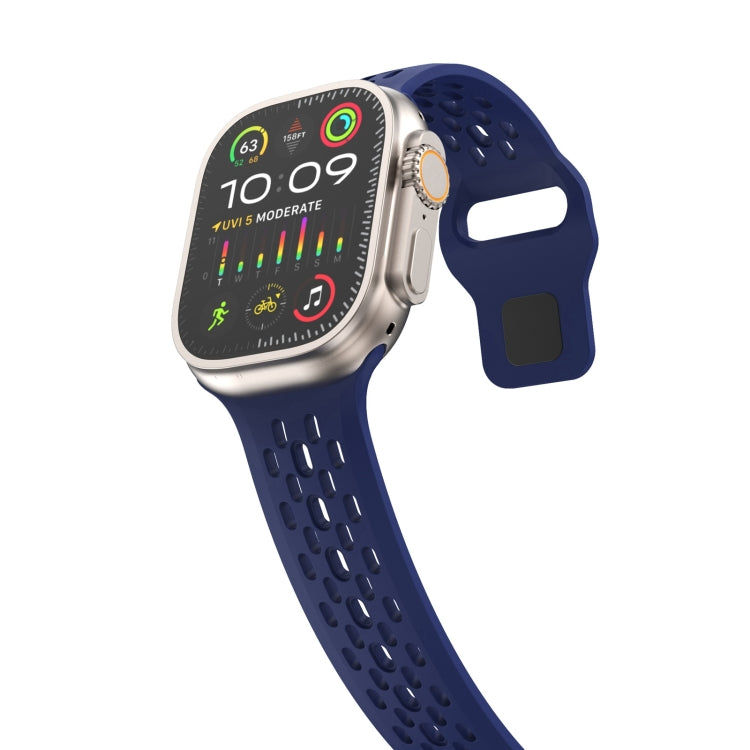 For Apple Watch SE 44mm Oval Holes Fluororubber Watch Band(Midnight Blue) - Watch Bands by PMC TechLife | Online Shopping South Africa | PMC TechLife