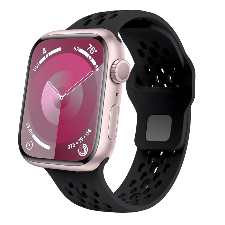 For Apple Watch Series 5 44mm Oval Holes Fluororubber Watch Band(Black) - free shipping - PMC TechLife - Order now!