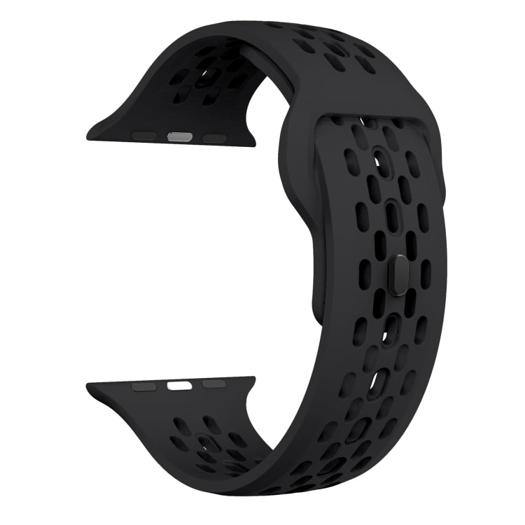 For Apple Watch Series 5 44mm Oval Holes Fluororubber Watch Band(Black) - free shipping - PMC TechLife - Order now!