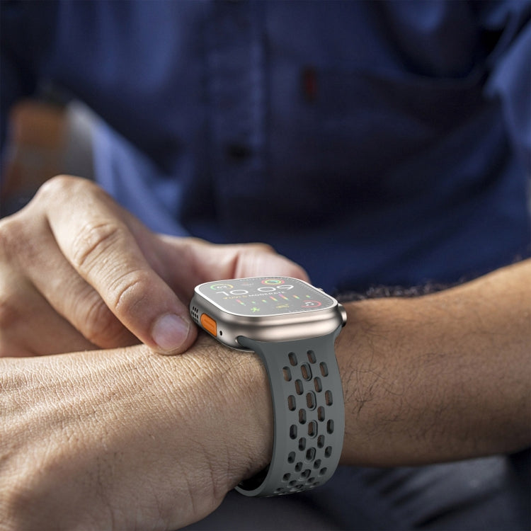 For Apple Watch Series 5 44mm Oval Holes Fluororubber Watch Band(Dark Grey) - Watch Bands by PMC TechLife | Online Shopping South Africa | PMC TechLife