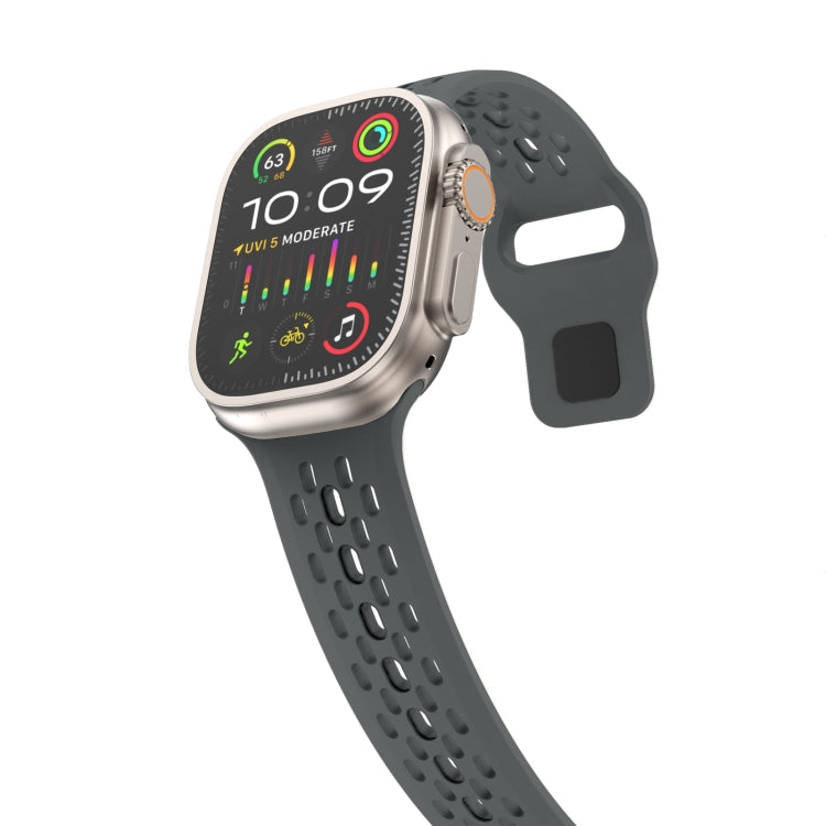 For Apple Watch Series 5 44mm Oval Holes Fluororubber Watch Band(Dark Grey) - Watch Bands by PMC TechLife | Online Shopping South Africa | PMC TechLife
